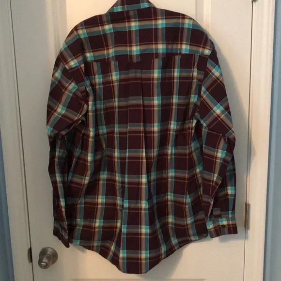 Mens Roper Shirt Brown Blue Multi Plaid Large 100% Cotton - Picture 5 of 5